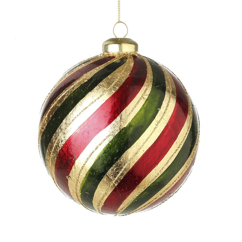 Large Traditional Glass Gold Striped Swirl Bauble - 10cm