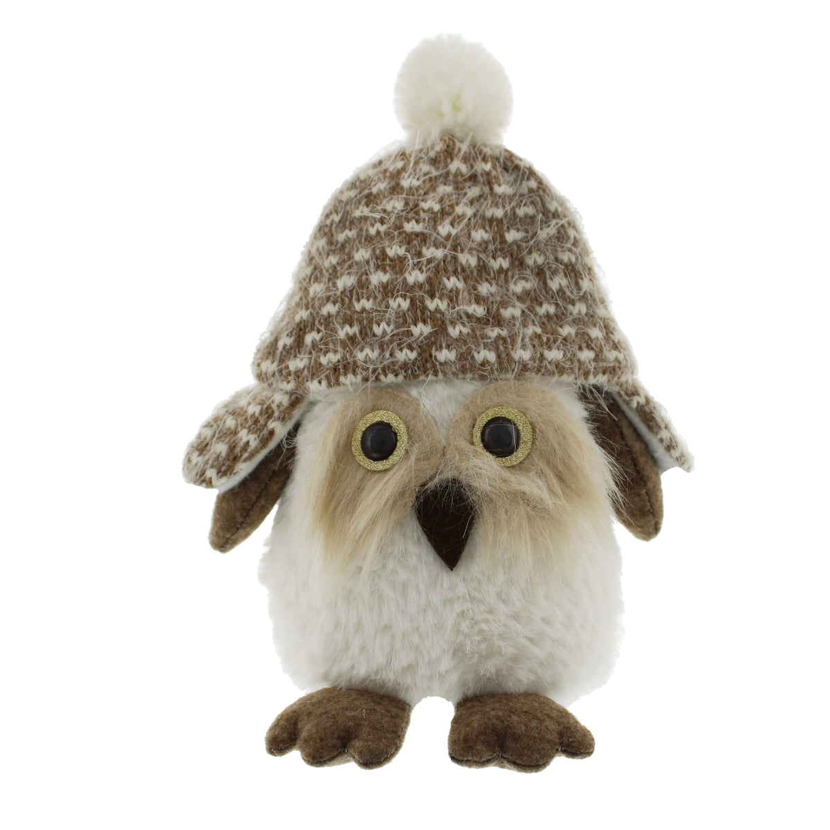 Fabric Sitting White Owl with Hat Christmas Ornament
