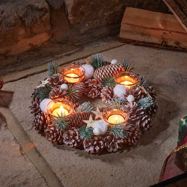 FrostPine Ring Quartet Candle Tealight Holder - 33cm