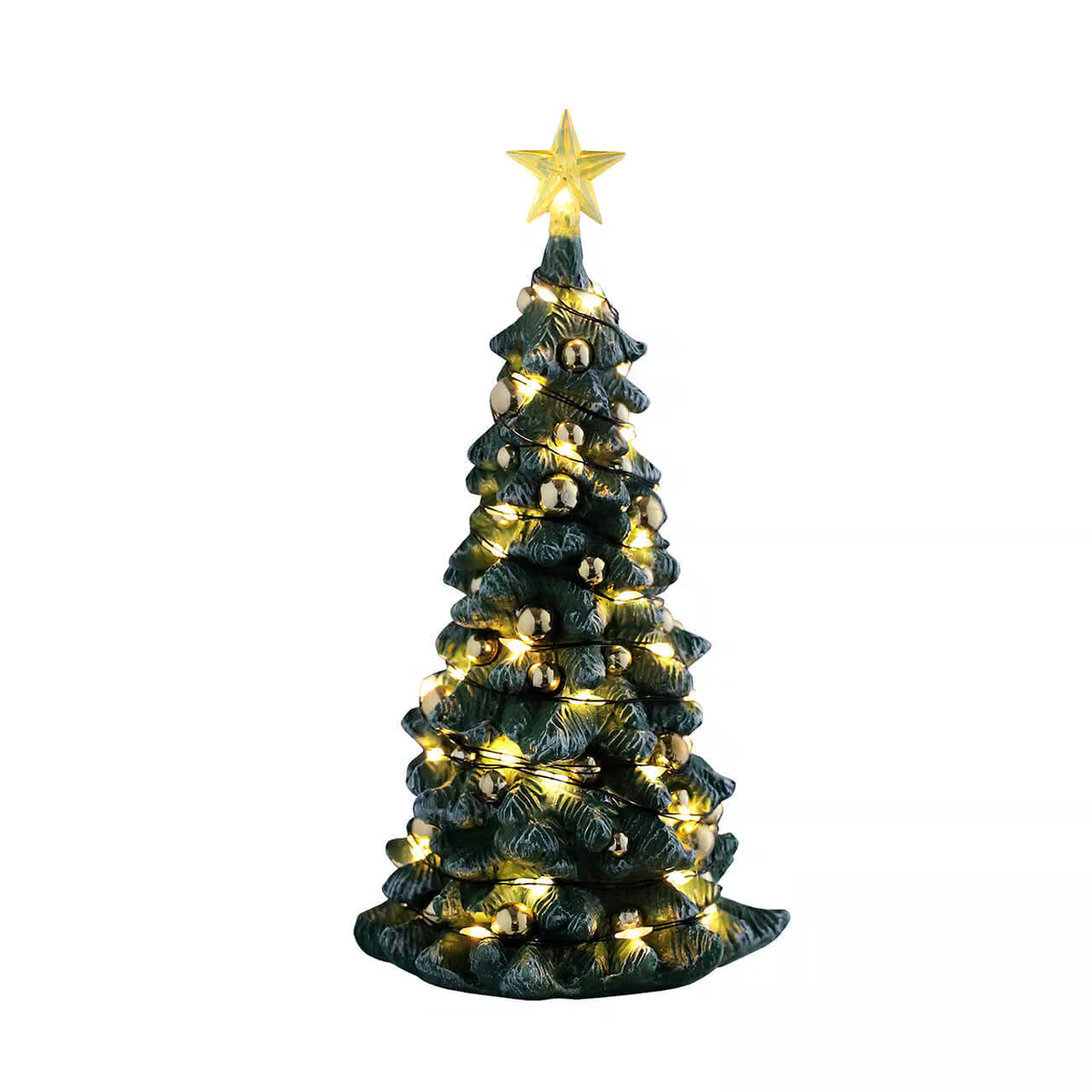 Lemax - Snowy Christmas Tree Light Up Clear Lights with Gold