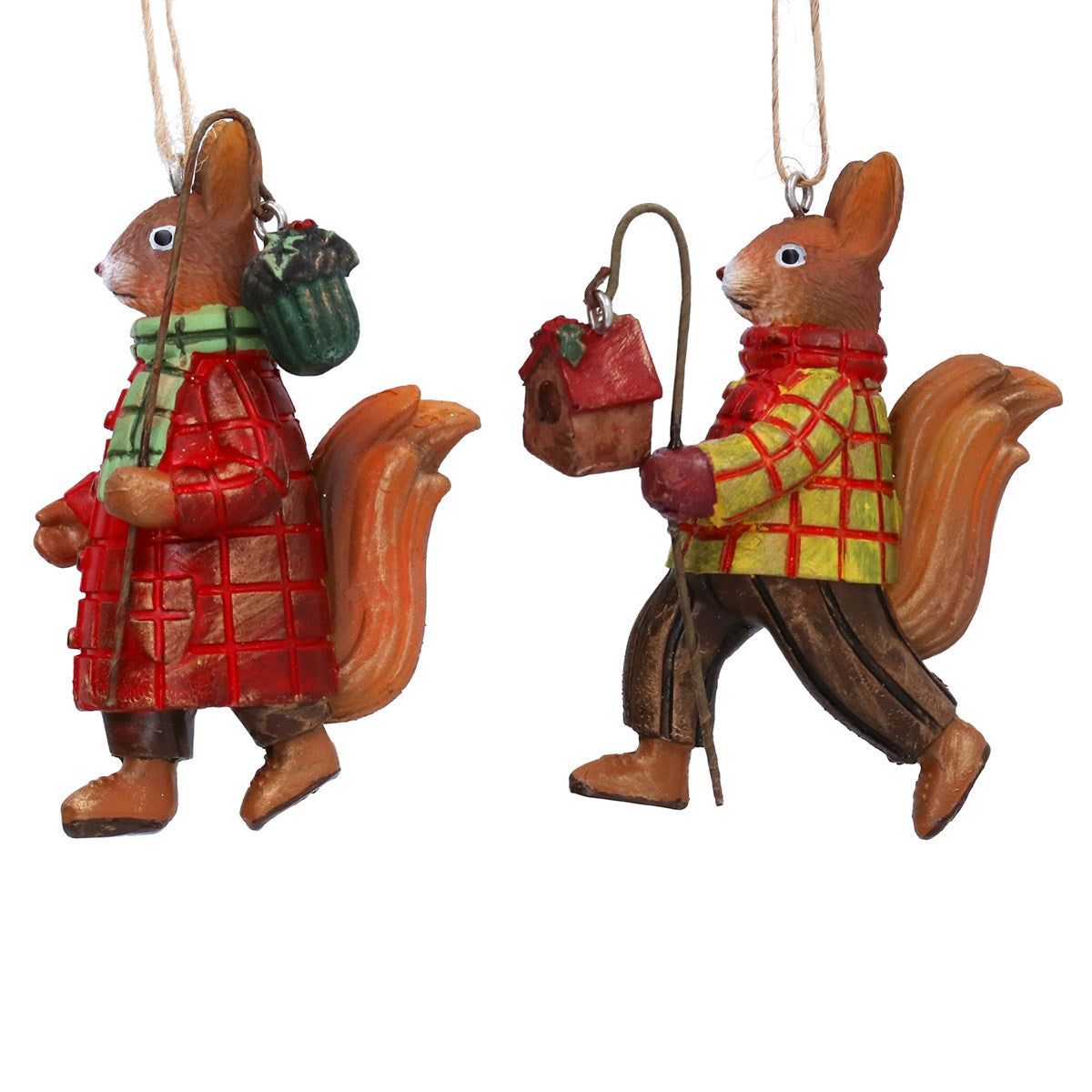 Gisela Graham - Resin Squirrel Mr or Mrs in Plaid Jumper Hanging Bauble - 9cm