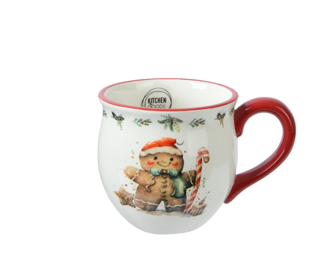 Dolomite Mug decorated with Festive Gingerbread and Holly