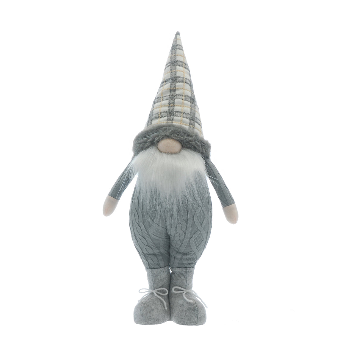 Grey Standing Gonk With Grey Tartan Hat Christmas Decoration
