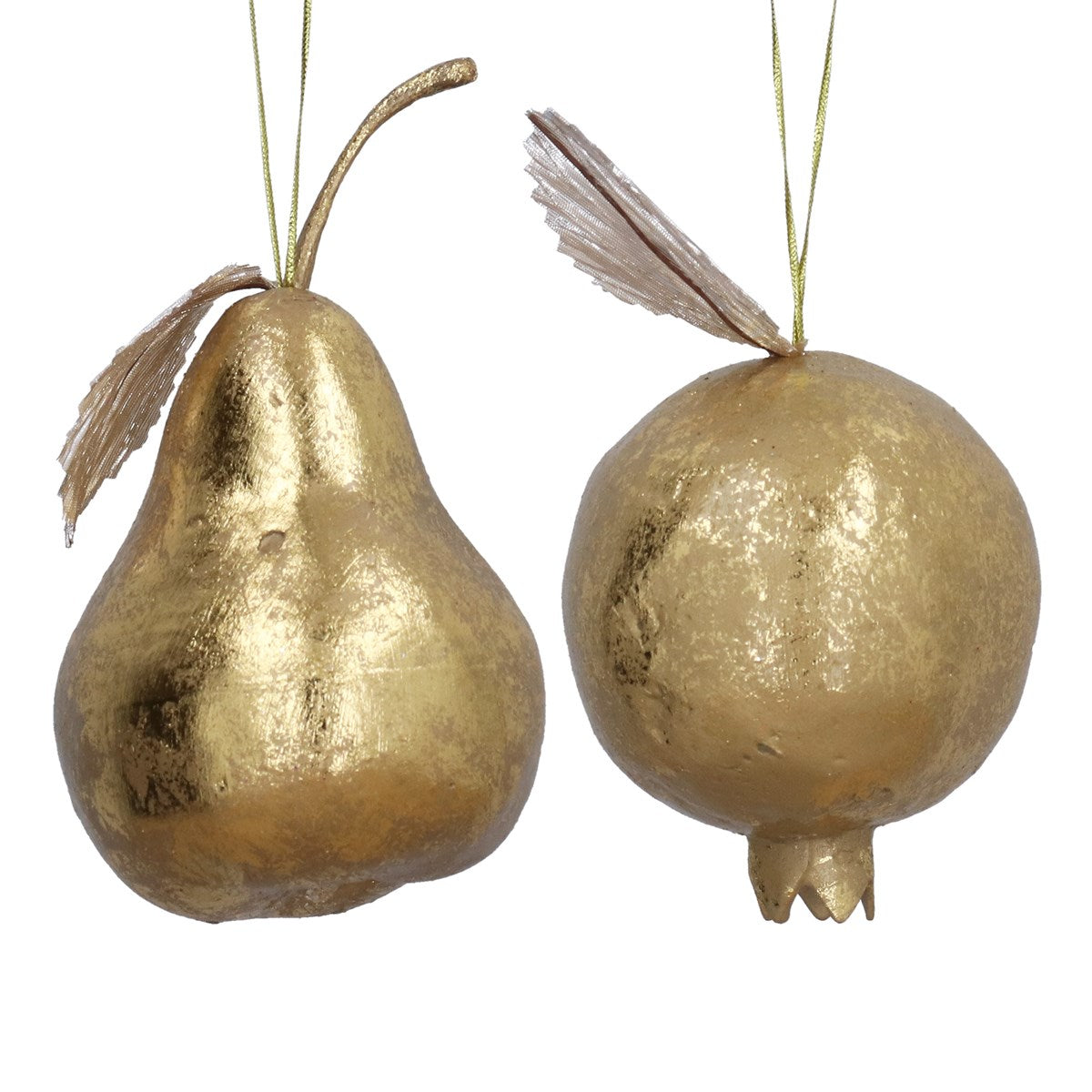 Gisela Graham - Gold Fruit Apple or Pear Hanging Christmas Bauble - 8cm