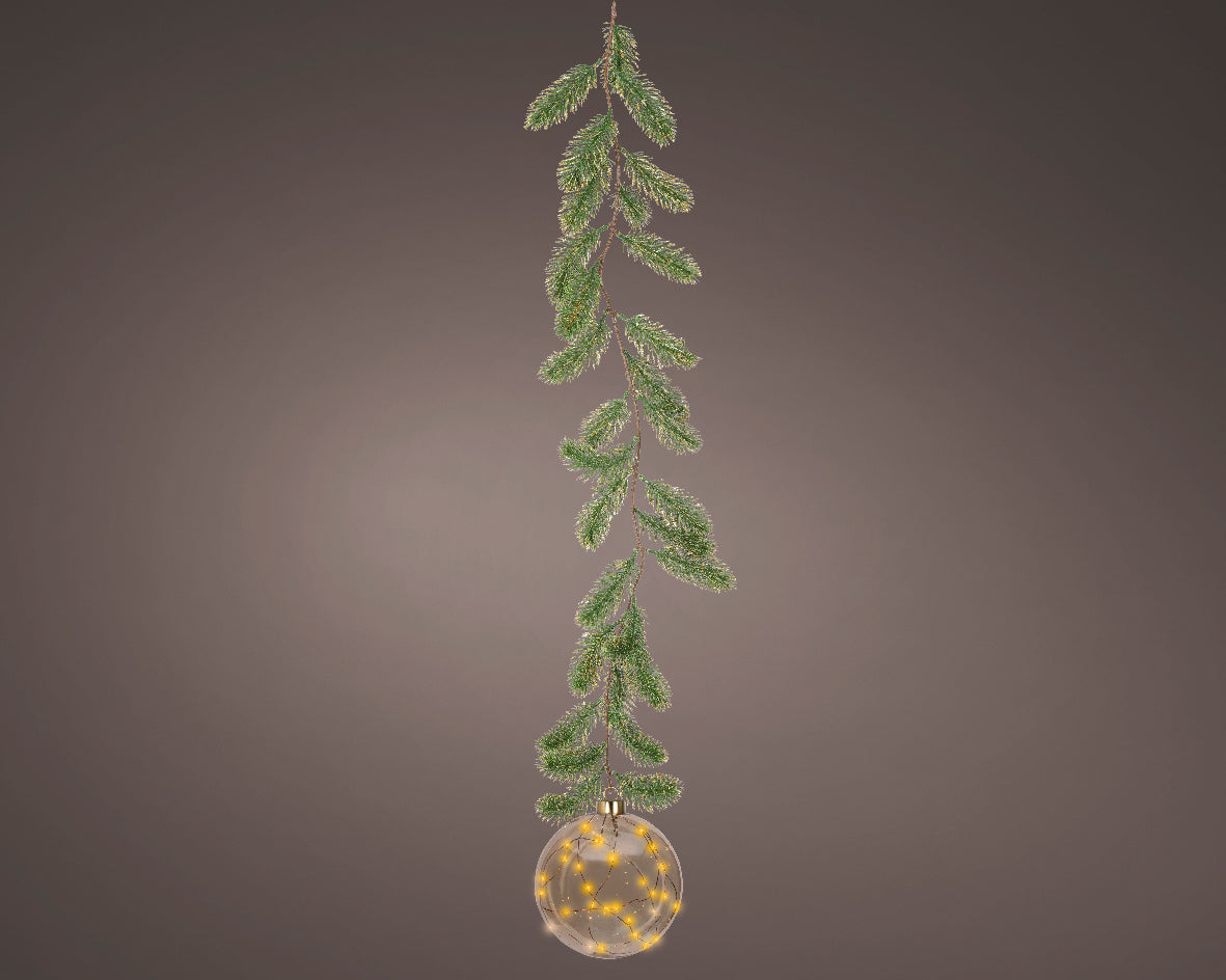 Micro LED Classic Warm Amber Glass Bauble with Garland Hanger  - 14cm 30 LEDs
