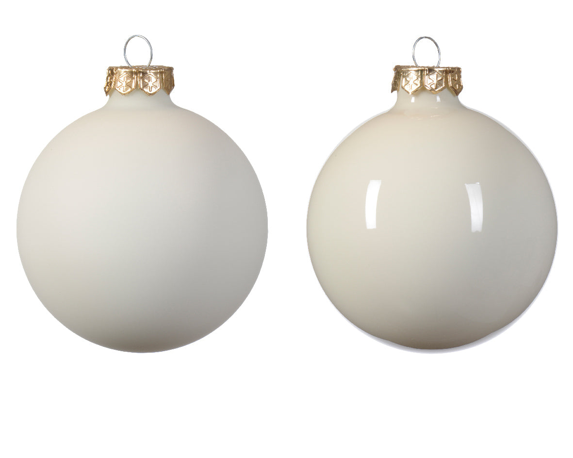 Wool White Shiny and Matt 7cm Mixed Glass Baubles - Tube of 8