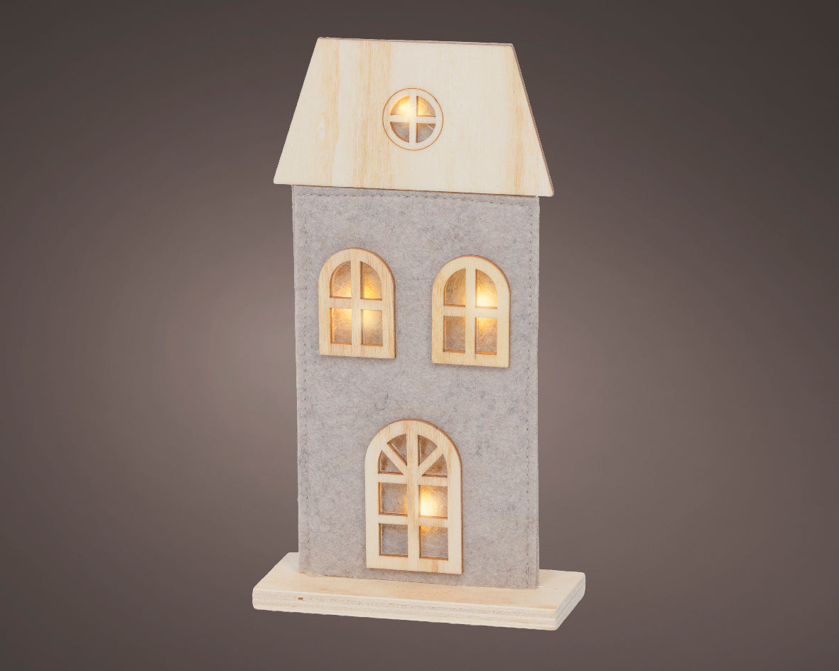 Wooden Warm White Light Up Felt House - 22cm