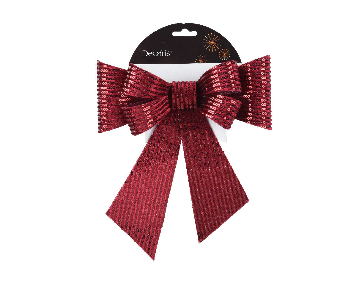 Christmas Red Polyester Bow with Sequins- Multiple Sizes Available