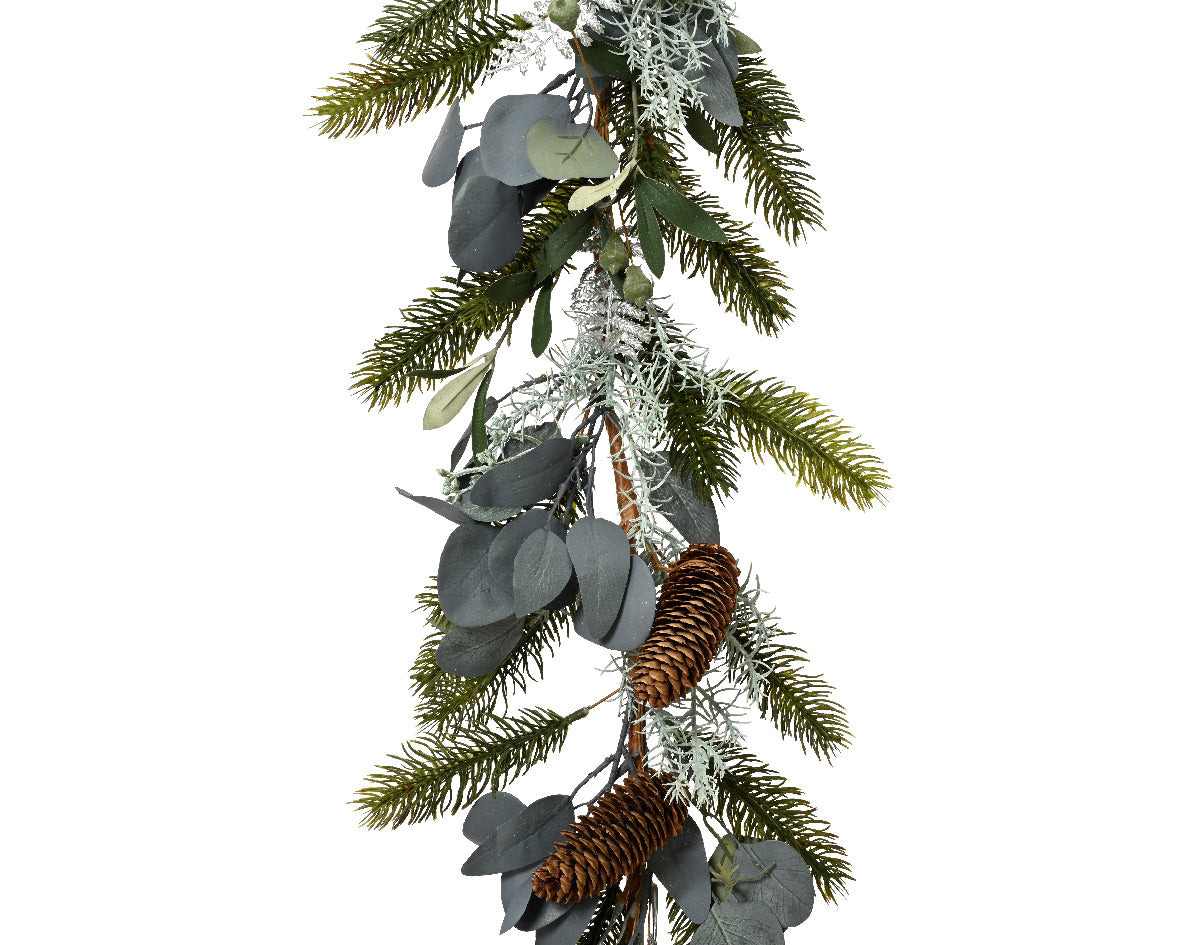 Modern Silver Eucalyptus Leaves & Pinecone Garland