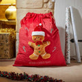 Red Gingerbread Man Christmas Santa Present Sack