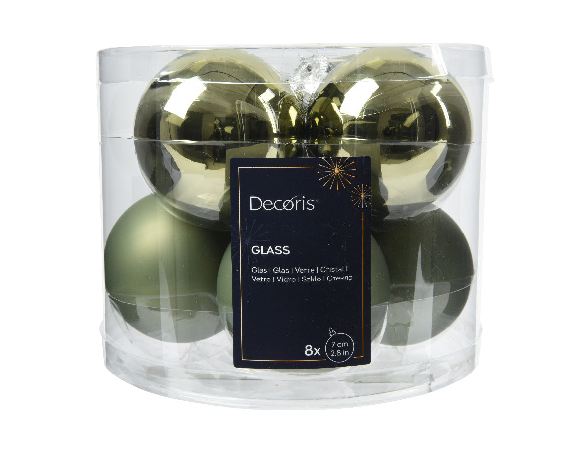 Rosemary Green Glass Shiny & Matte Baubles 7cm - Box of 8