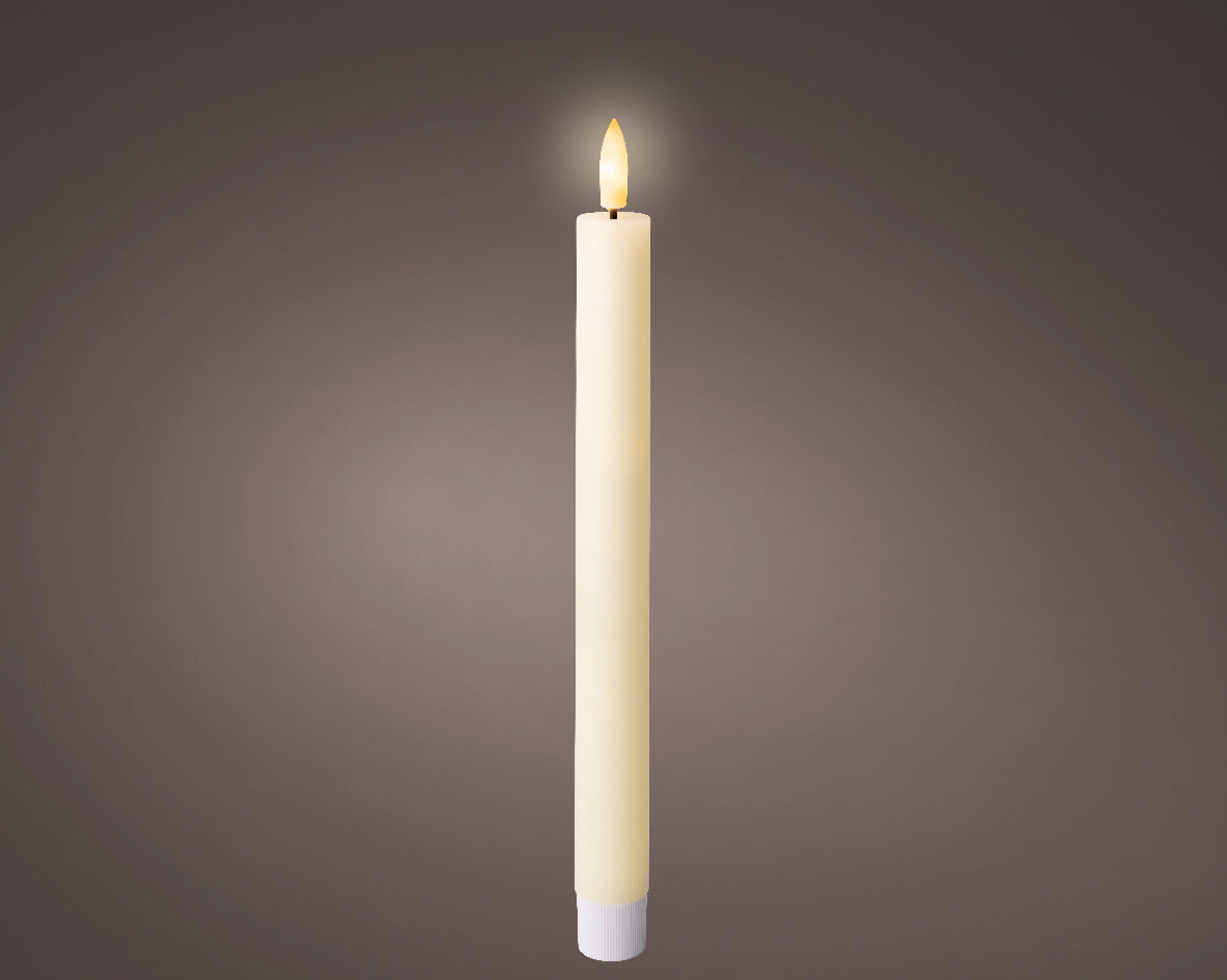 Set of 2 Cream LED Wax Wick Dinner Candles - Real Flame Effect Technology