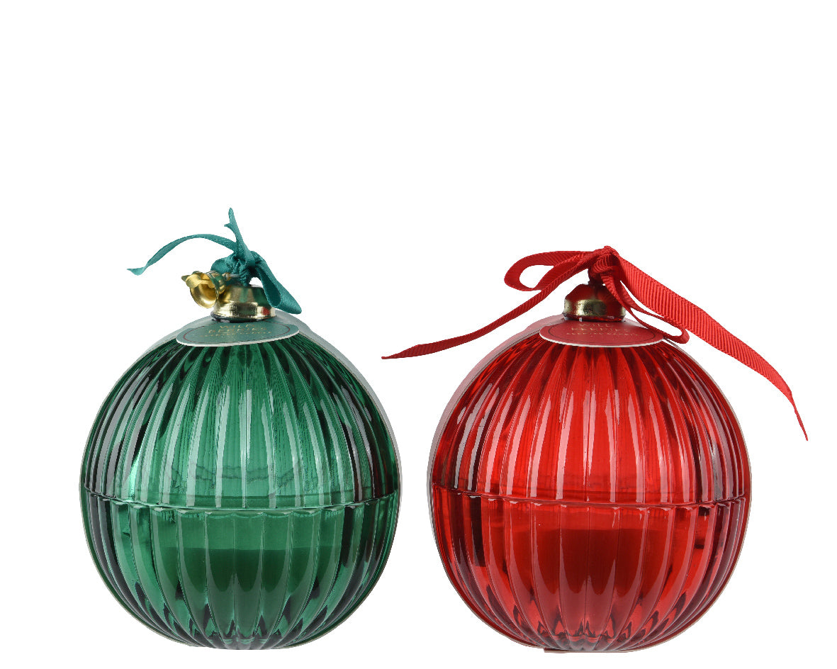 Scented Glass Bauble Candle with Bow & Bells