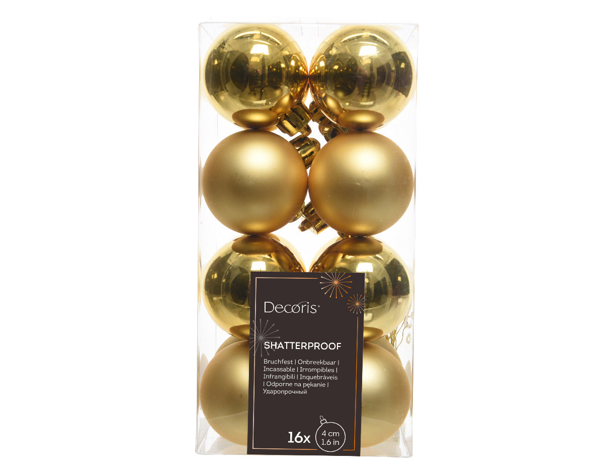 Light Gold Shatterproof Baubles - Box of 16 - 4cm