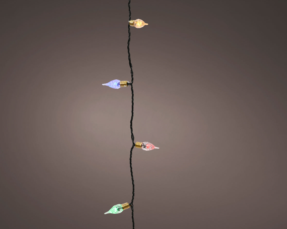 Multicoloured LED Twinkle Vintage Lights with Green Cable - 17.9m with 180 LEDs