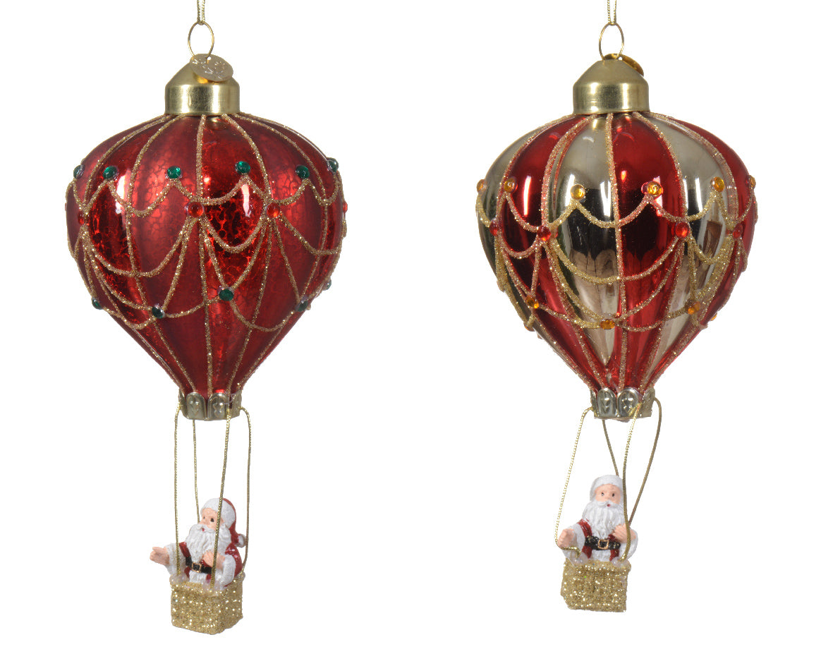 Single Glass Hot Air Balloon Carrying Santa Hanging Christmas Decoration
