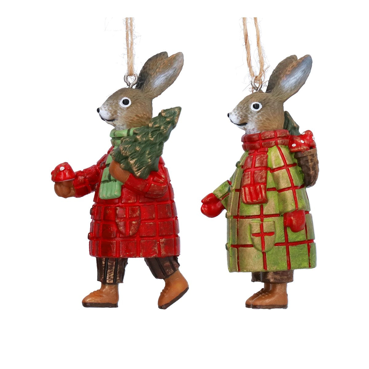 Gisela Graham - Resin Rabbit Mr or Mrs in Plaid Jumper Hanging Bauble - 8cm