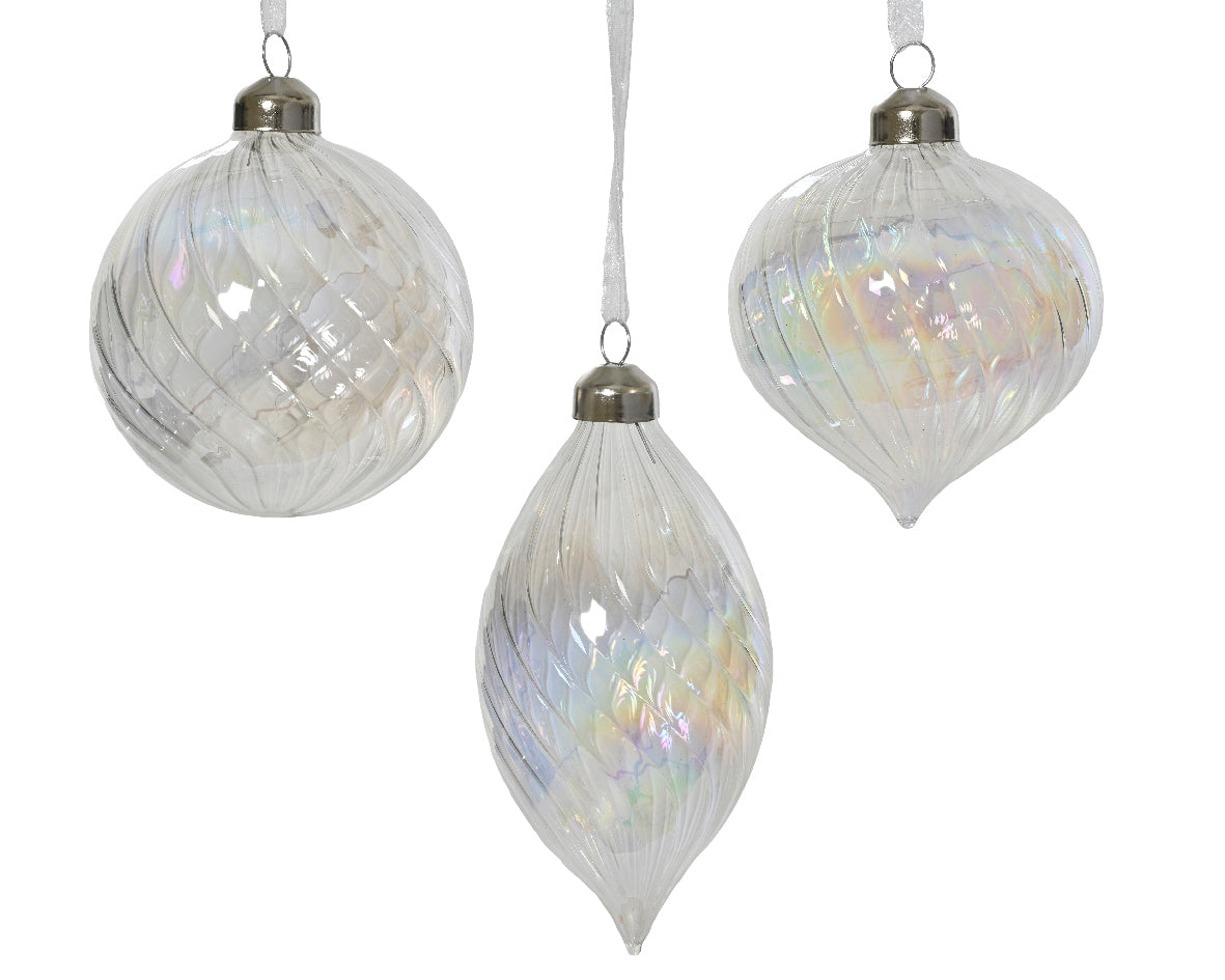 Iridescent Glass Bauble with Swirl Detailing - 8cm
