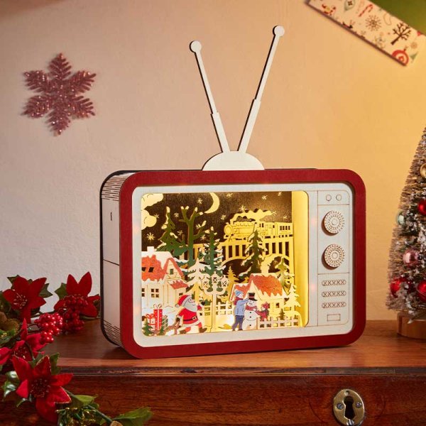 Wooden InLit Light Up Santa's TeleTown