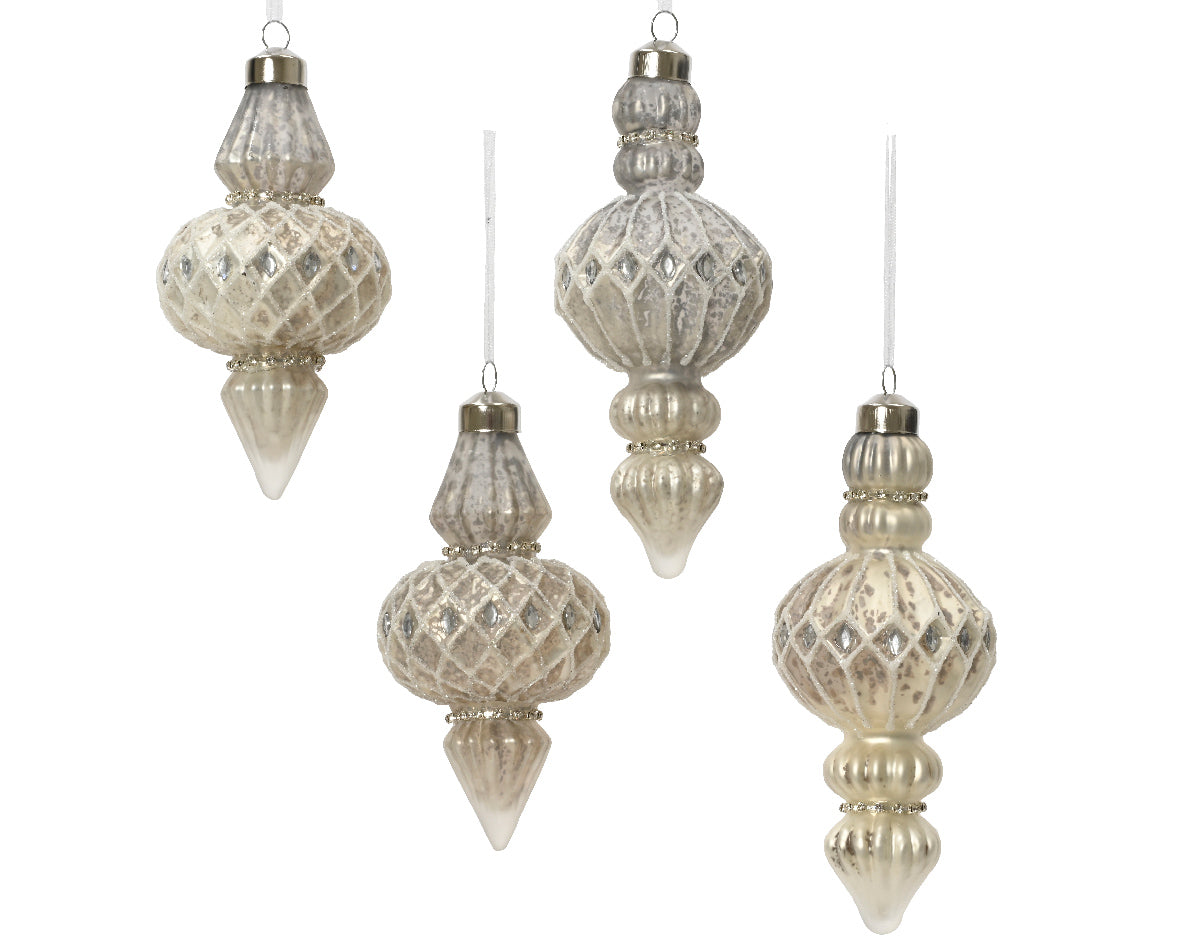 Silver Glass Hanging Decoration with White Glitter - 16cm