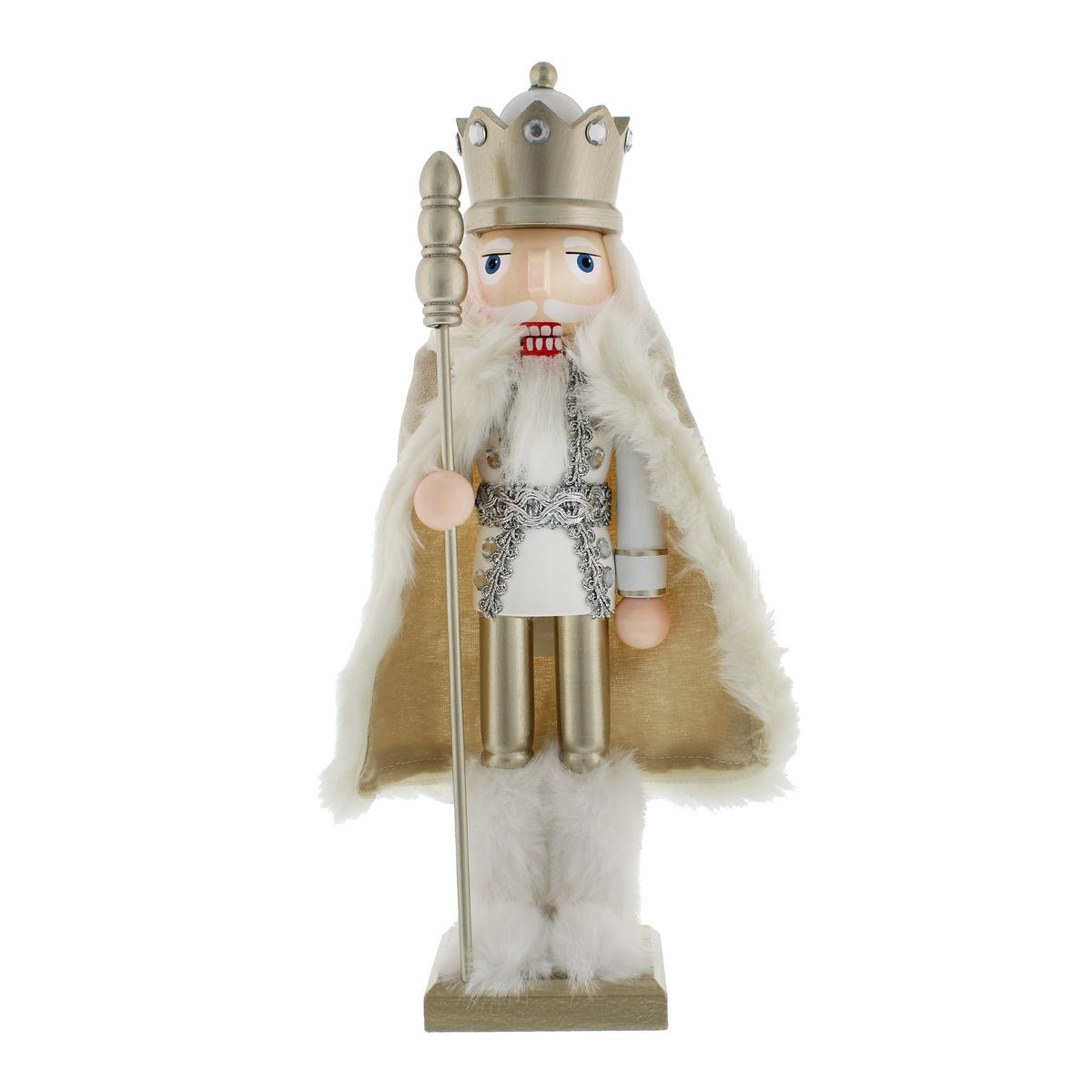 Gold & White Wooden Nutcracker With Cape Christmas Ornament - 30cm