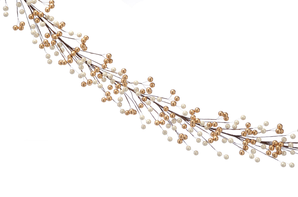 Gold and White Berry Garland with Ice Glitter Garland - 130cm