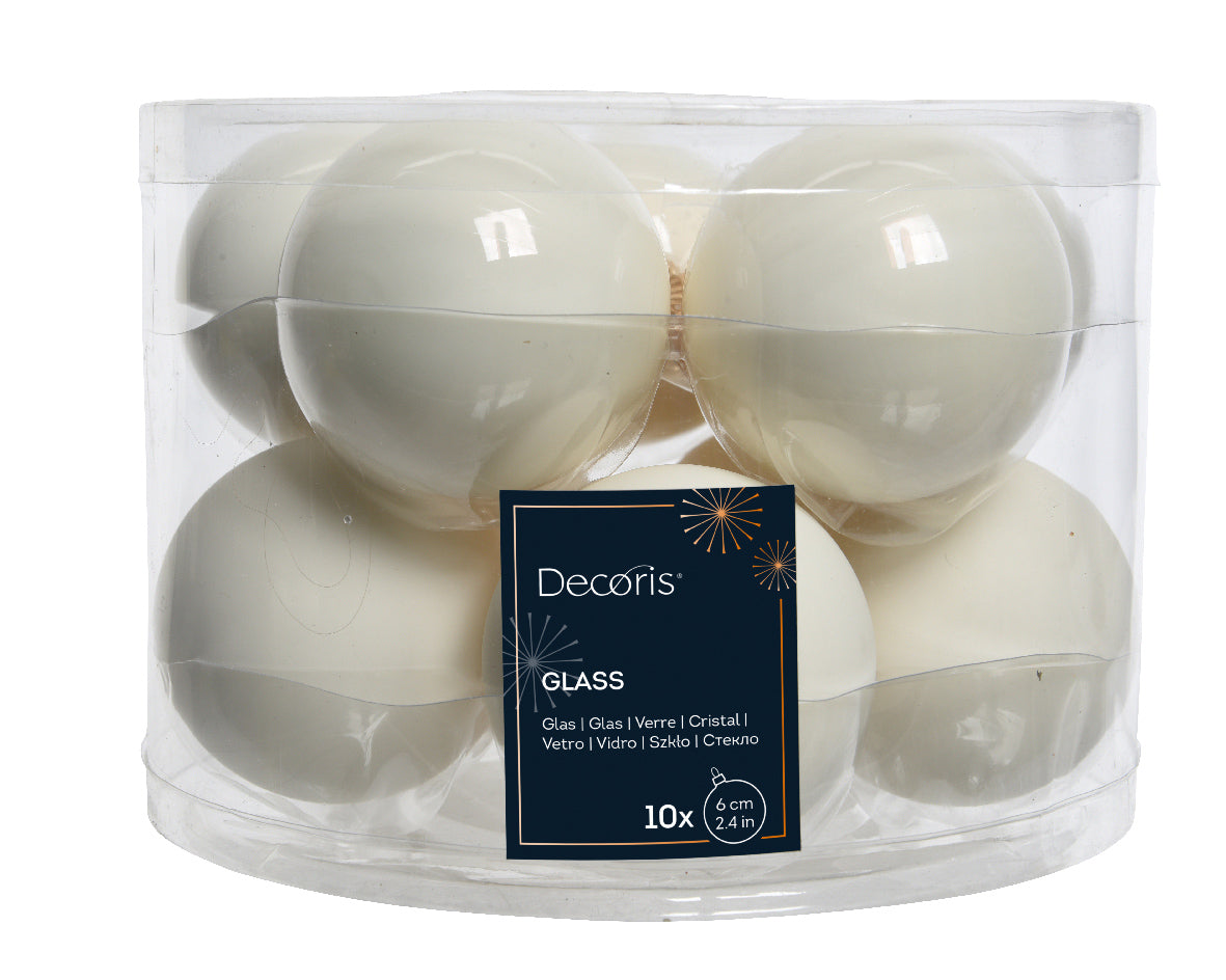 Wool White Glass Baubles Shiny & Matte 6cm - Tube of 10
