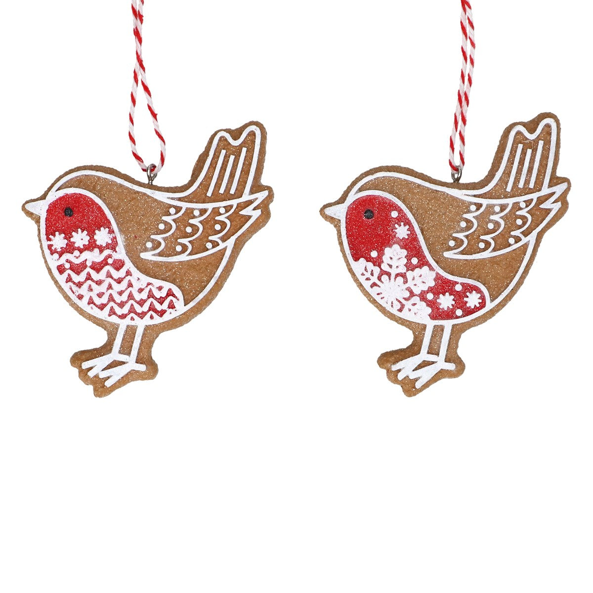 Gisela Graham - White Iced Resin Gingerbread Robin Hanging Decoration Single - 7cm