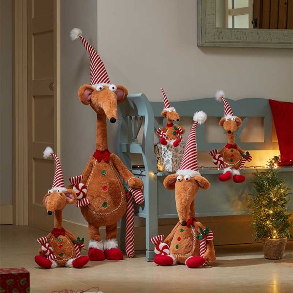 Gingerbread & Candy Cane Remi Christmas Rat Figurine - 33cm