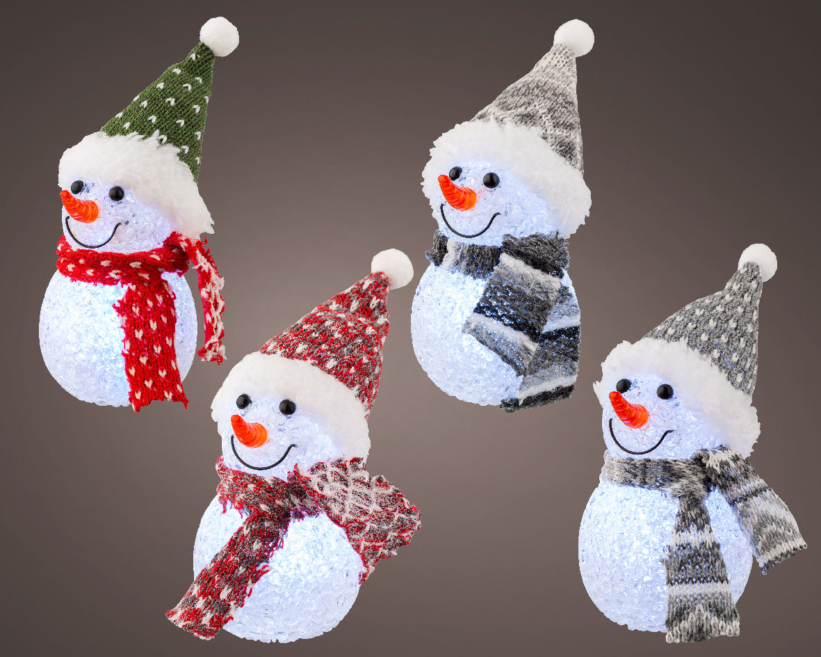Adorable Light Snowman Figurine with Woolly Hat & Scarf - Single