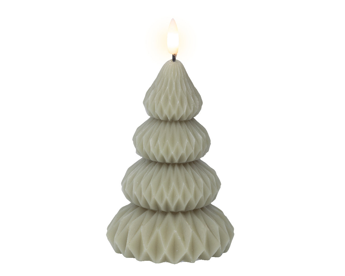 LED Pale Green Christmas Tree Shaped Wax Candle - 13.5cm