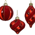 Glass Red Glitter Bauble with Flocked Stripes - Assorted