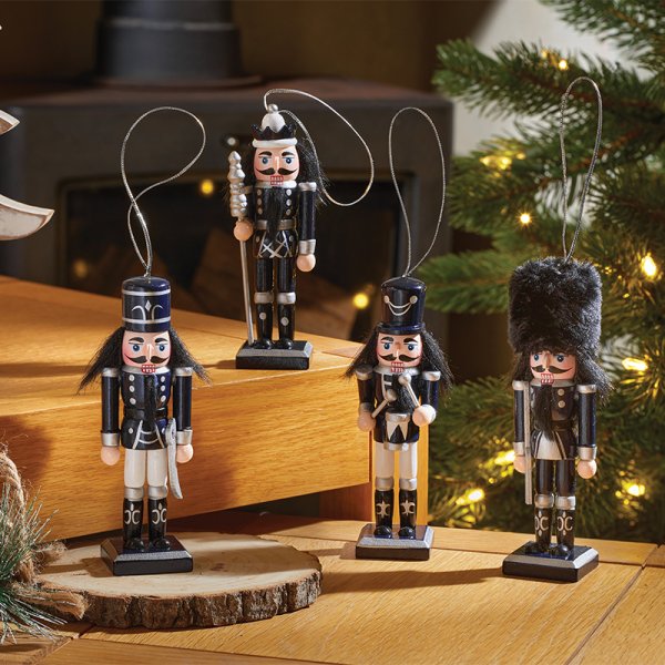 Three Kings Wooden Nutcracker Pendant Navy Blue & Silver - 13cm