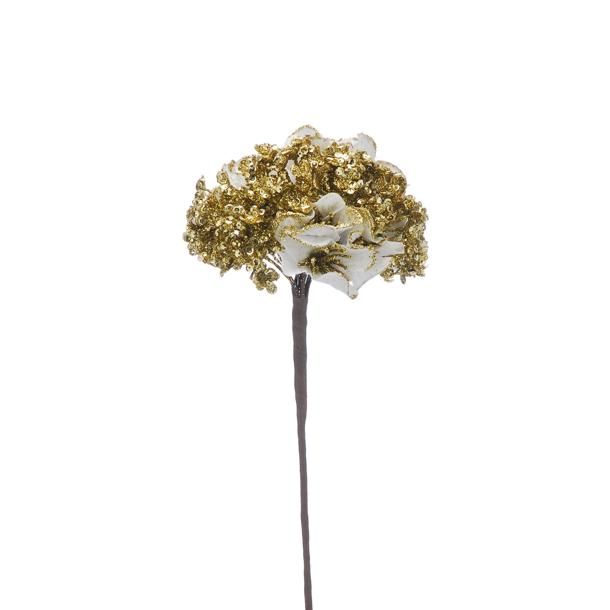 White & Gold Glitter Hydrangea Stem - 40cm
