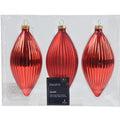 Christmas Red Matt & Shiny Olive Ribbed Glass Baubles - Pack of 3
