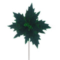 Festive Dark Green Poinsettia Stem with Green Glitter - 66cm