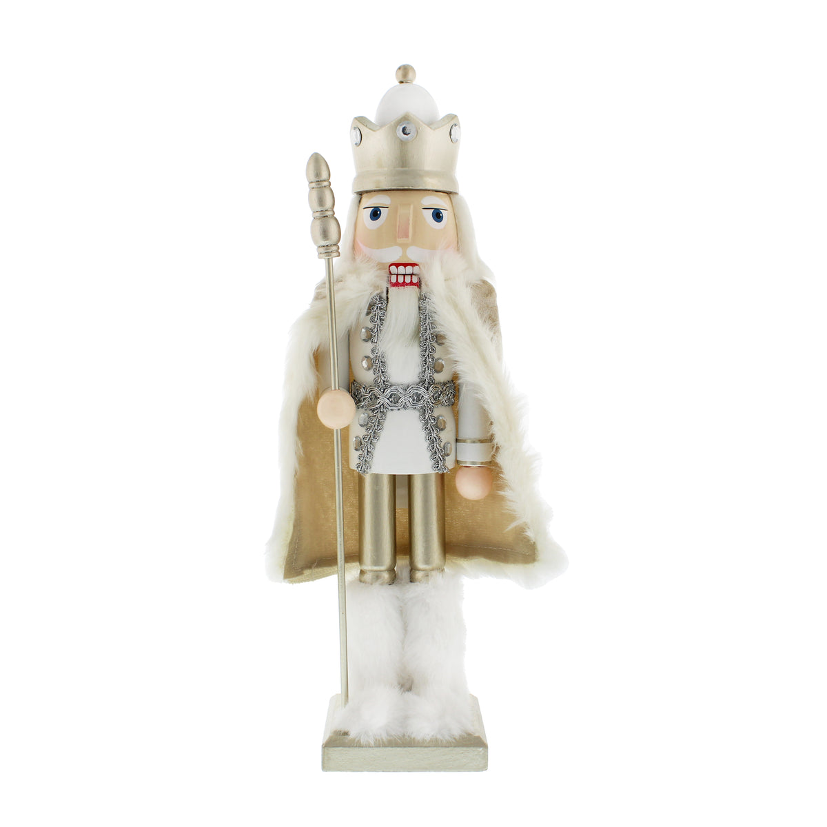 Gold & White Wooden Nutcracker With Cape Christmas Ornament - 38cm