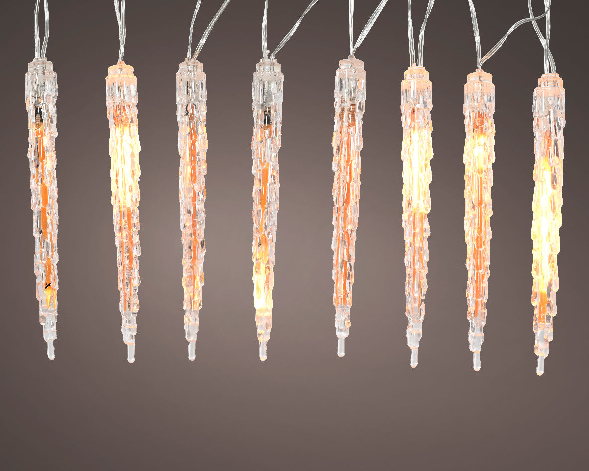 Lumineo Connectable Warm White LED Snowfall Effect Icicle Lights with Transparent Cable - 2.8m 8 Icicles