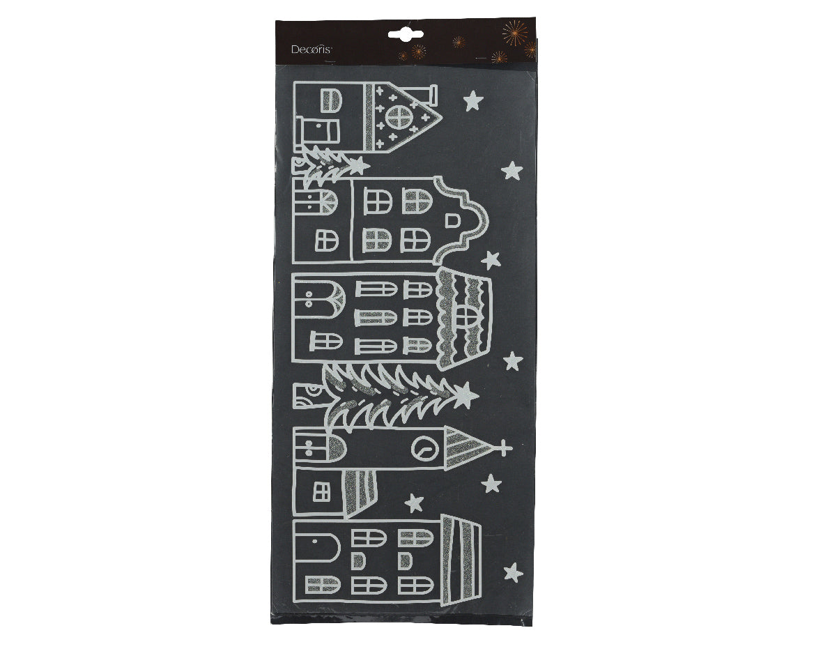 White Glitter Christmas Village Window Sticker