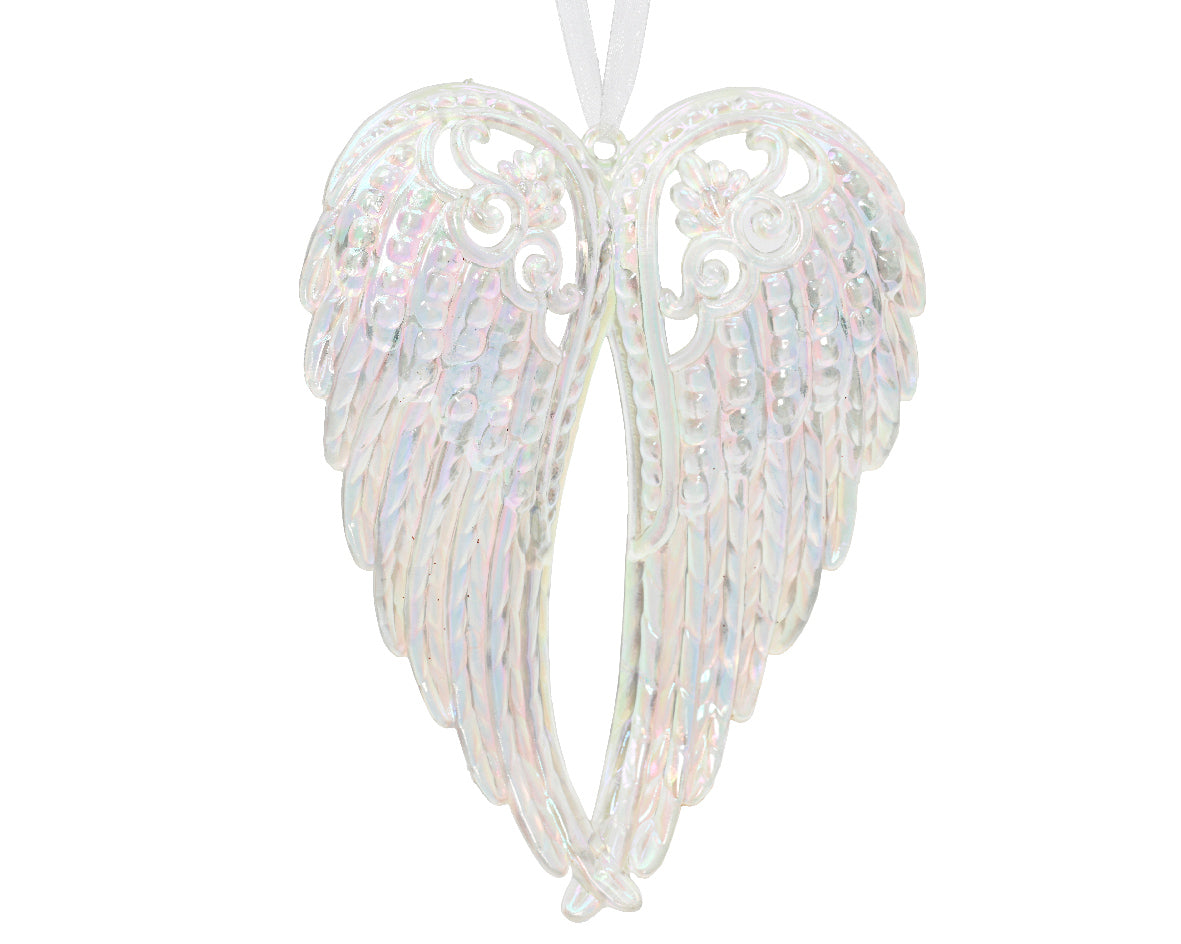 Hanging Angel Wings Tree Decoration with Iridescent Finish - 15cm