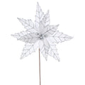 White Velvet Poinsettia - Silver Glitter Stem - 50cm