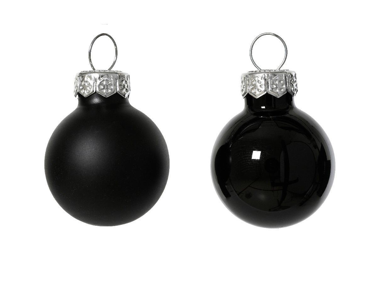 Set of 24 Mini Matt and Shiny Black Glass Baubles - 2.5cm
