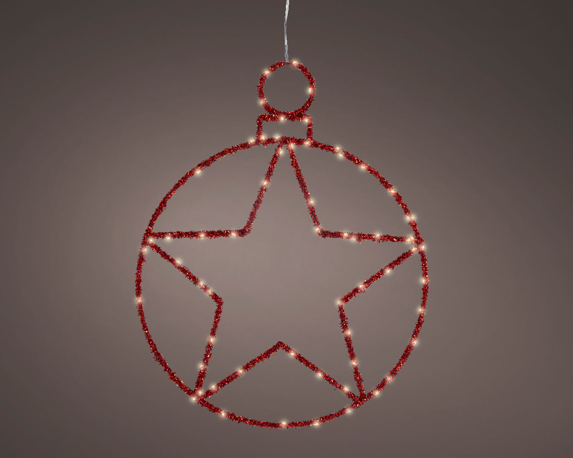 Red Warm White Light Up Hanging Metal Star Bauble