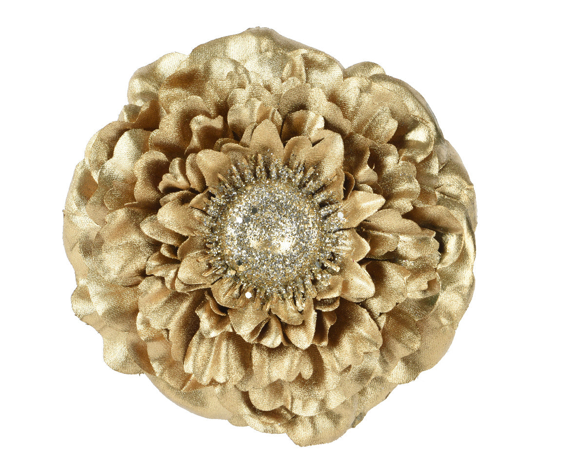 Gold Glitter Zinnia Flower Head
