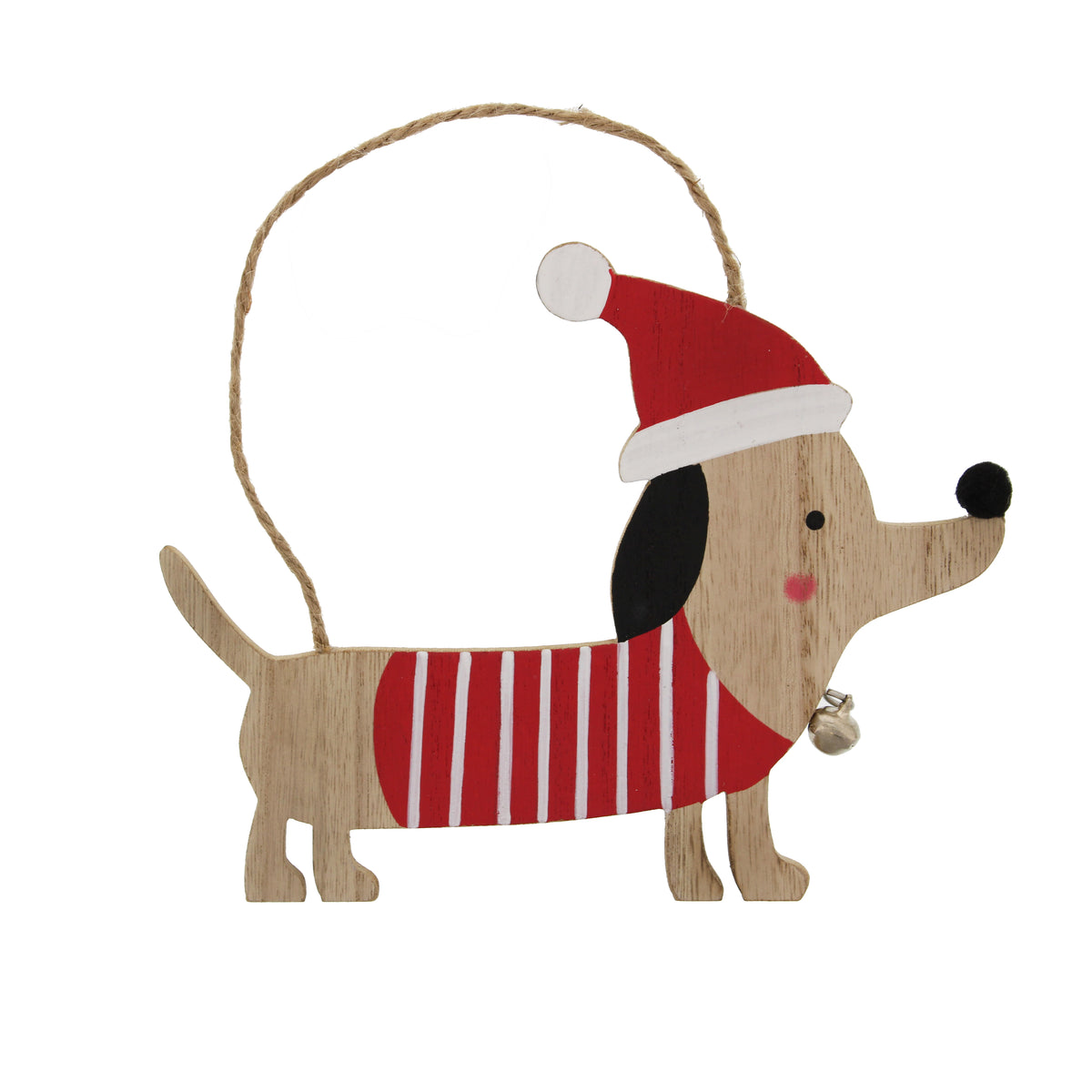 Hanging Wooden Dachshund Red Stripe Jumper Christmas Decoration