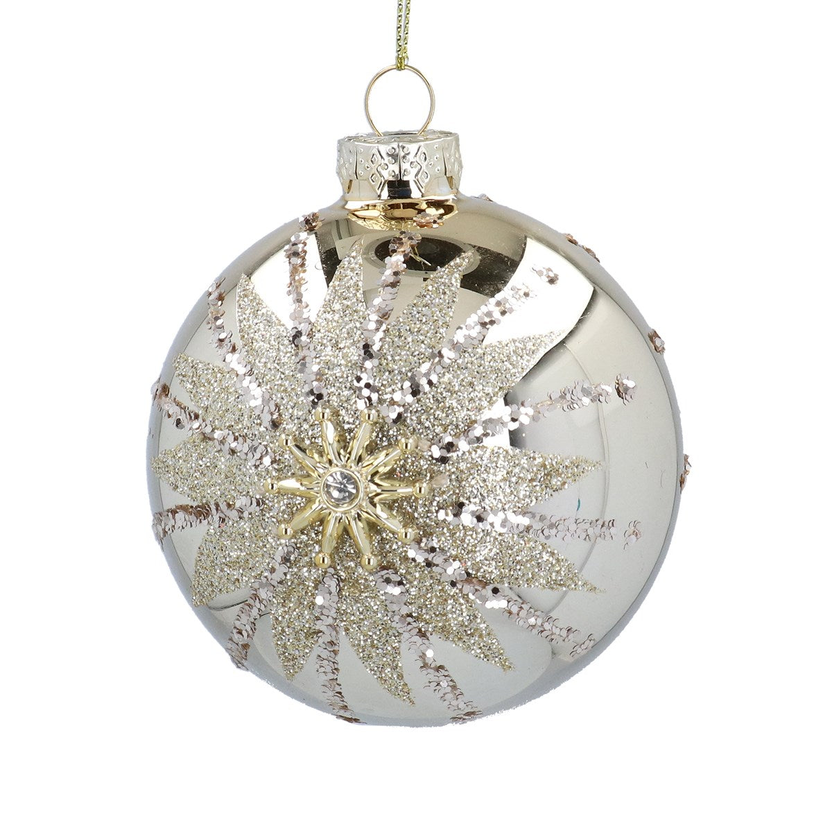 Gisela Graham - Mirrored Gold Starburst Glass Ball Bauble - 8cm