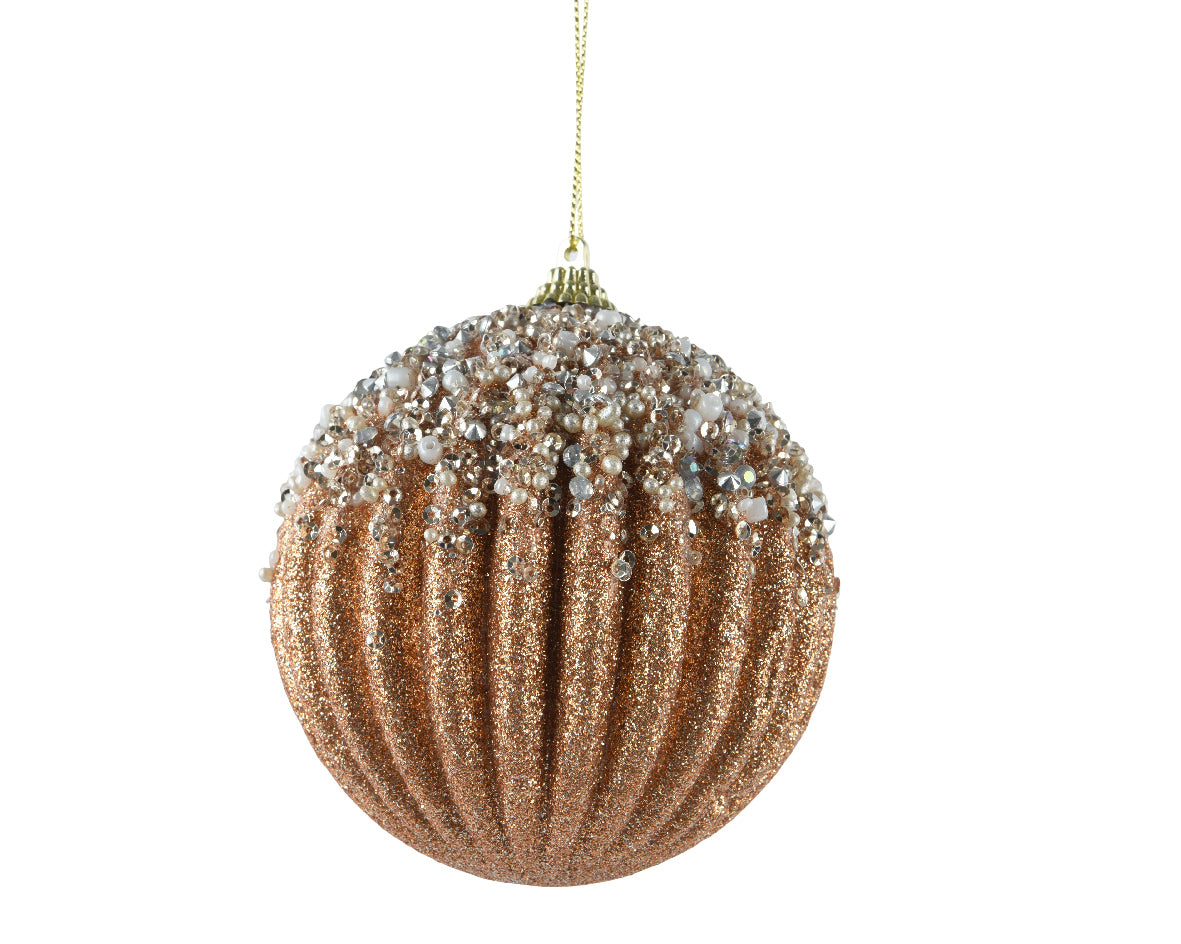 Brandy Foam Glitter Bauble with Pearls
