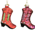 Cowboy Boot Glass Novelty Christmas Bauble with Glitter & Sequins