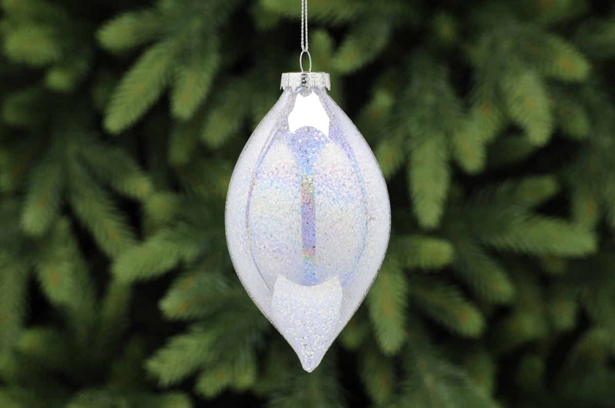 Iridescent Glass Olive with Silver Glitter Finish