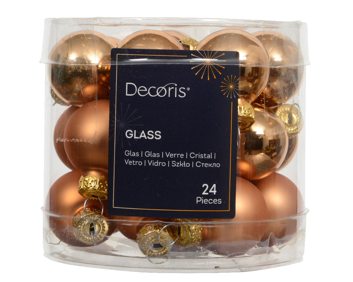 Brandy Glass Shiny & Matte Mini Baubles 2.5cm - Box of 24